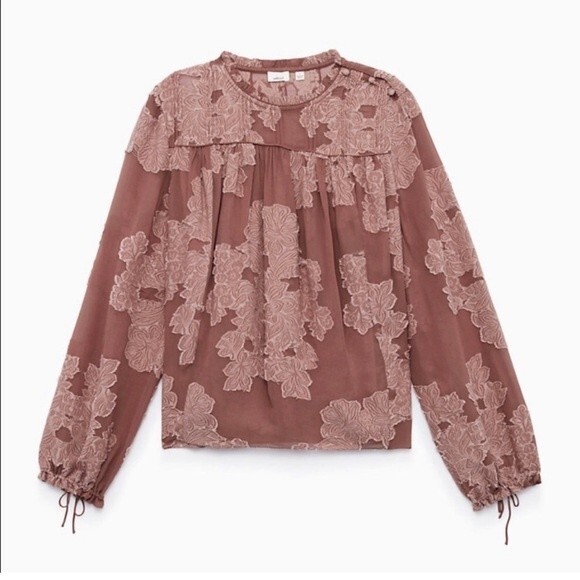 ARITZIA Wilfred Lourdes Mauve Pink Boho Victorian Floral Appliqué Swing Blouse - Picture 4 of 16